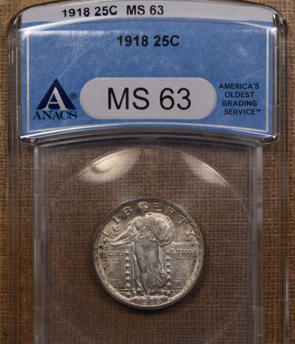 1918 Standing Liberty Quarter ANACS MS63 - Image 3