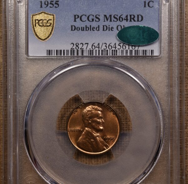 1955 Doubled Die Obverse Lincoln Cent PCGS MS64 RD CAC - Image 7