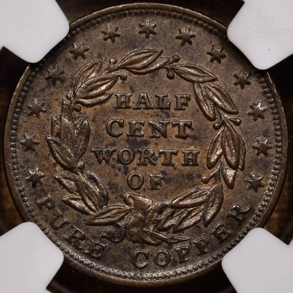 1837 HT-73 Hard Times Token Half Cent of Copper NGC MS62 BN - Image 2