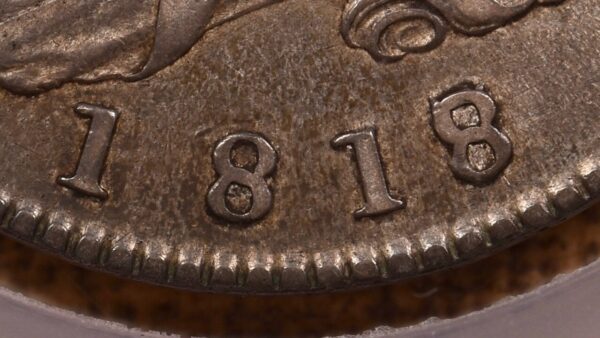 1818/7 O.102 50C Small 8 Capped Bust Half Dollar CACG XF40 - Image 3