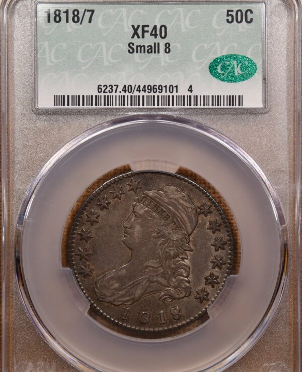 1818/7 O.102 50C Small 8 Capped Bust Half Dollar CACG XF40 - Image 4