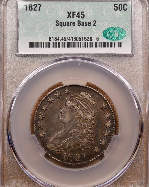 1827 O.126 Square Base 2 Capped Bust Half Dollar CACG XF45 - Image 3