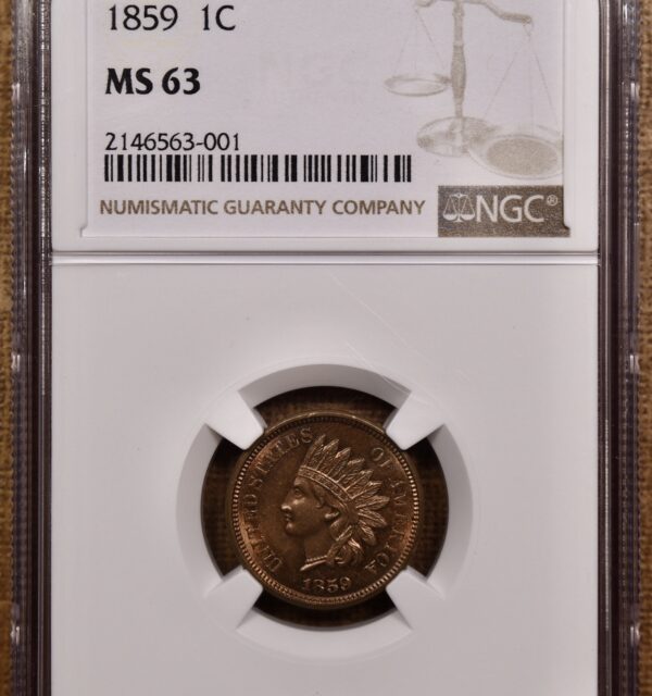 1859 Indian Cent NGC MS63 - Image 3