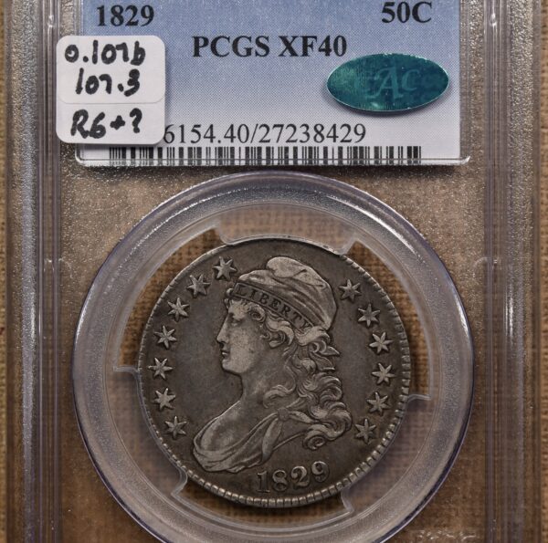 1829 O.107b R6+? Capped Bust Half Dollar PCGS XF40 CAC, ex. Brunner - Image 3