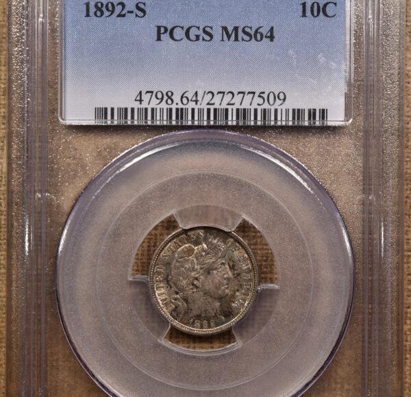 1892-S Barber Dime PCGS MS64, PQ - Image 3