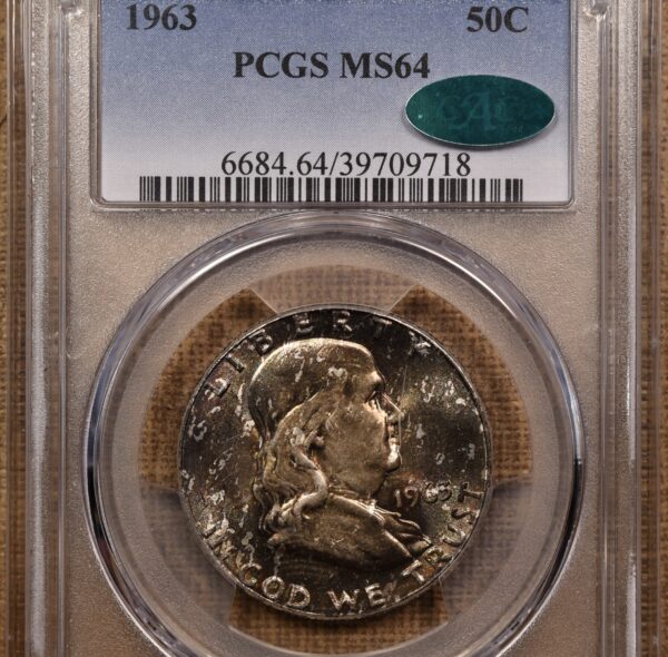 1963 Franklin Half Dollar PCGS MS64 CAC, fabulous Obv tone...unusual! - Image 3