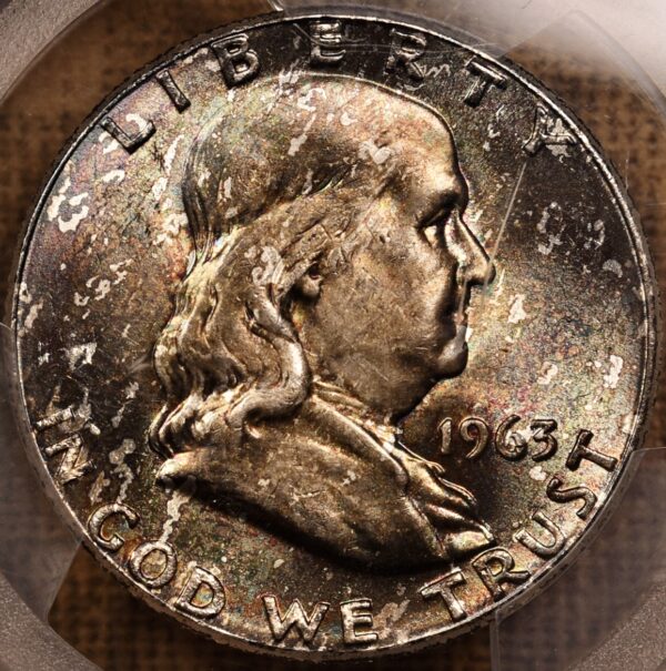 1963 Franklin Half Dollar PCGS MS64 CAC, fabulous Obv tone...unusual! - Image 8