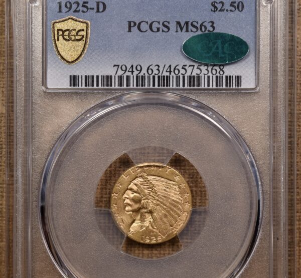 1925-D $2.50 Indian Head PCGS MS63 CAC - Image 3