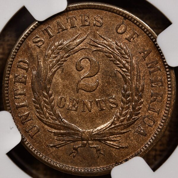 1865 Two Cent Piece NGC MS63 RB CAC - Image 2