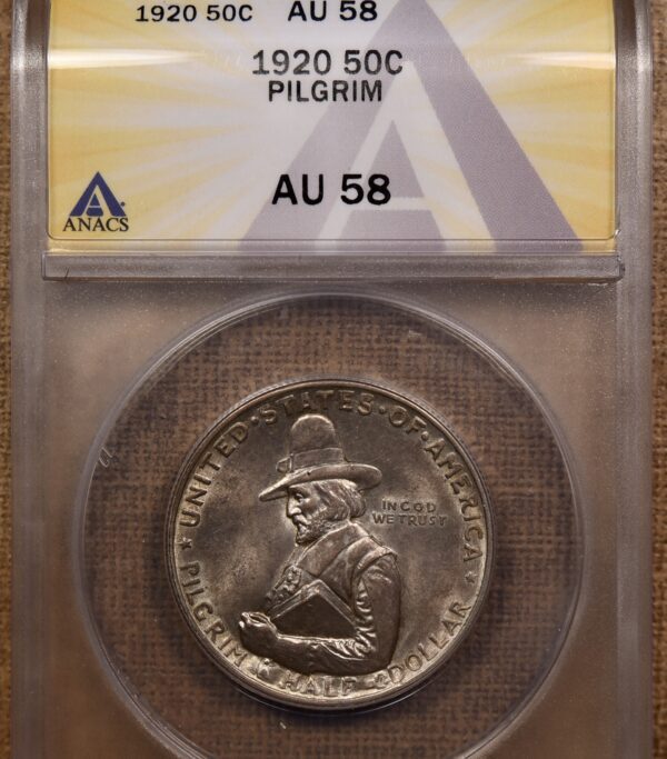 1920 Pilgrim Silver Commemorative ANACS AU58 - Image 3