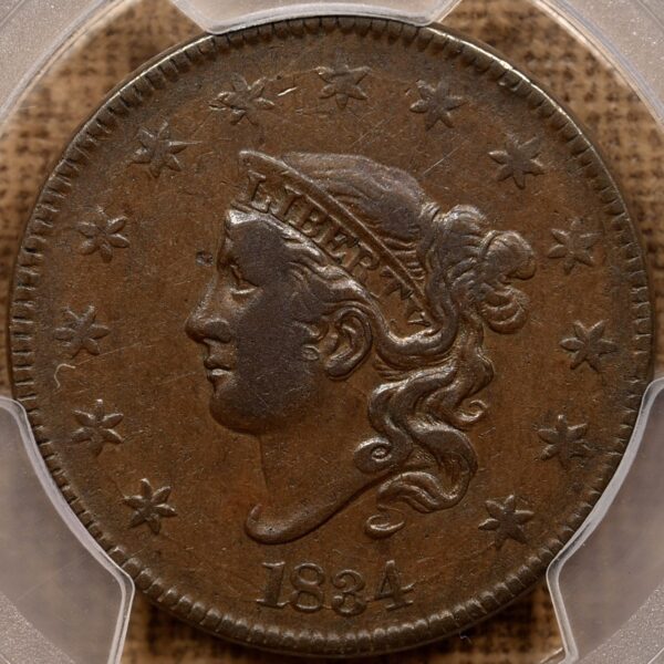 1834 N.5 R5 Large 8 Large Stars Medium Letters Coronet Head Cent PCGS VF30 CAC