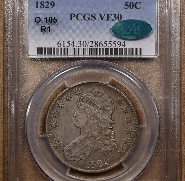 1829 O.105 Capped Bust Half Dollar PCGS VF30 CAC, ex. Brunner - Image 3