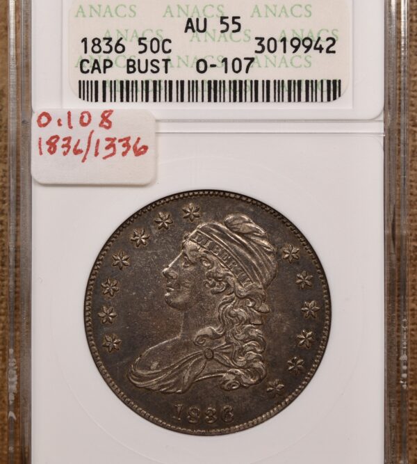 1836/1336 O.108 Capped Bust Half Dollar old ANACS AU55 - Image 3