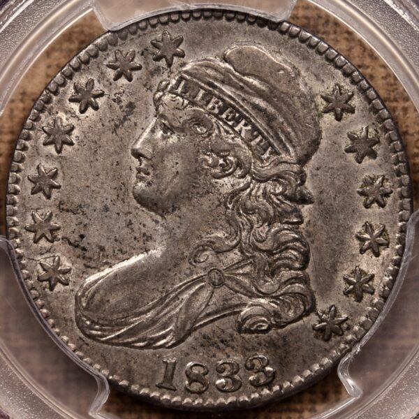 1833 O.105 Capped Bust Half Dollar PCGS AU53 CAC Lg/Sm S