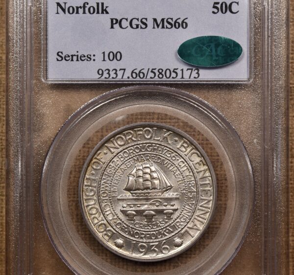 1936 Norfolk Silver Commemorative PCGS MS66 CAC - Image 3