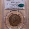 1793 Vine and Bars Edge S-6 Flowing Hair Wreath Cent PCGS AU50 BN CAC, ex. Loring Collection - Image 3