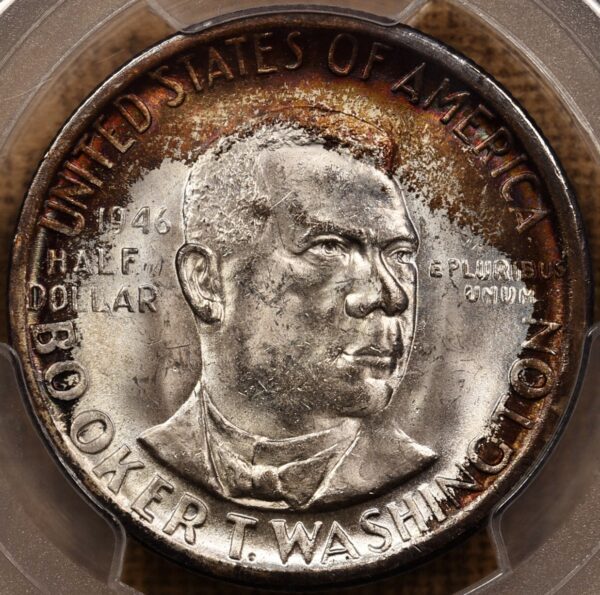 1946-S Booker T. Washington Commemorative Half PCGS MS66+ CAC Amazing color!