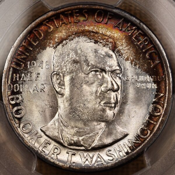 1946-S Booker T. Washington Commemorative Half PCGS MS66+ CAC Amazing color! - Image 4