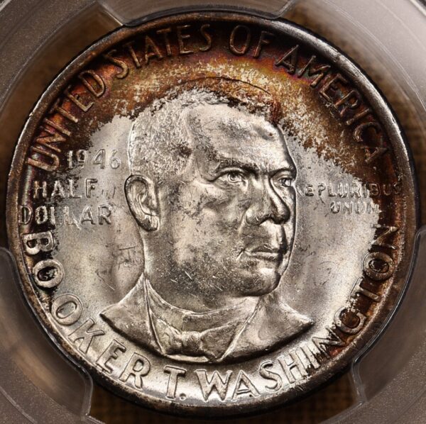 1946-S Booker T. Washington Commemorative Half PCGS MS66+ CAC Amazing color! - Image 5