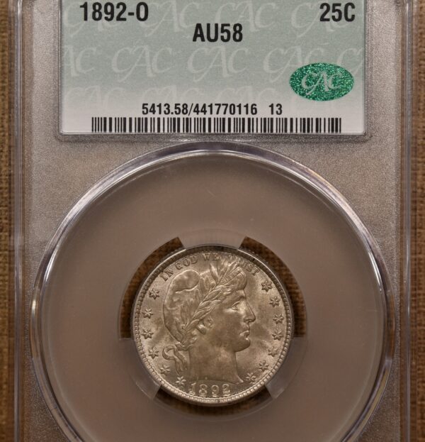 1892-O Barber Quarter CACG AU58 - Image 3