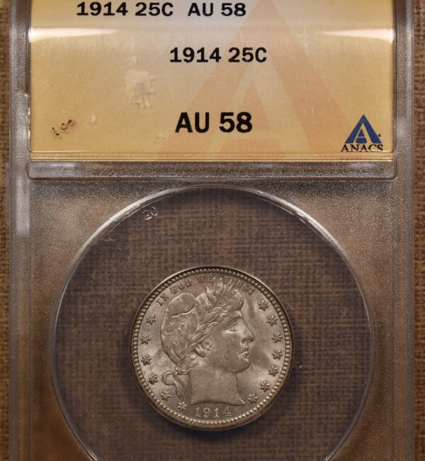 1914 Barber Quarter ANACS AU58 - Image 3