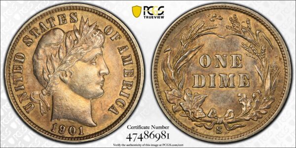 1901-S Barber Dime PCGS AU58 CAC - Image 4