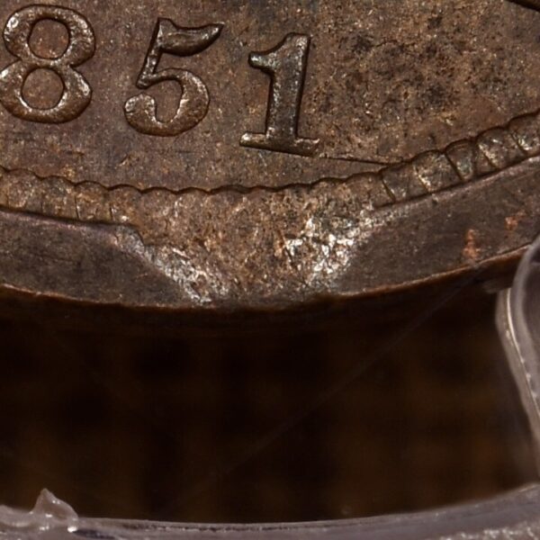 1851 Braided Hair Half Cent PCGS MS62 BN, minor incomplete planchet - Image 4