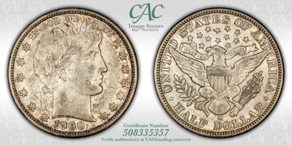 1900-O Barber Half Dollar CACG AU50 - Image 4