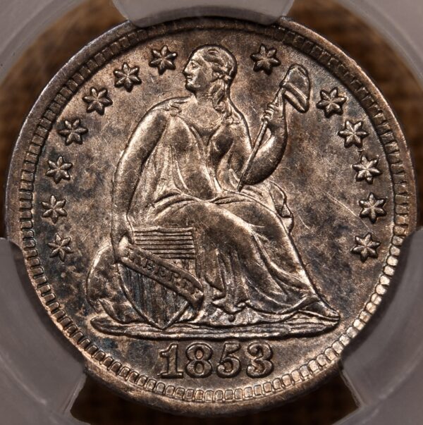 1853 No Arrows Liberty Seated Half Dime CACG AU55