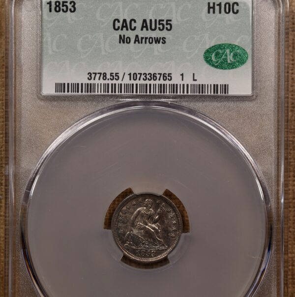 1853 No Arrows Liberty Seated Half Dime CACG AU55 - Image 3