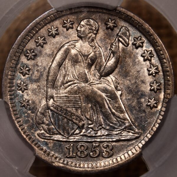 1853 No Arrows Liberty Seated Half Dime CACG AU55 - Image 4