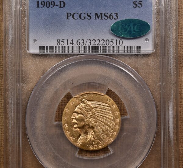 1909-D $5 Indian Head PCGS MS63 CAC - Image 3