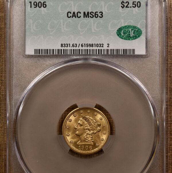 1906 $2.50 Liberty Head Quarter Eagle CACG MS63 - Image 3