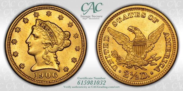 1906 $2.50 Liberty Head Quarter Eagle CACG MS63 - Image 4