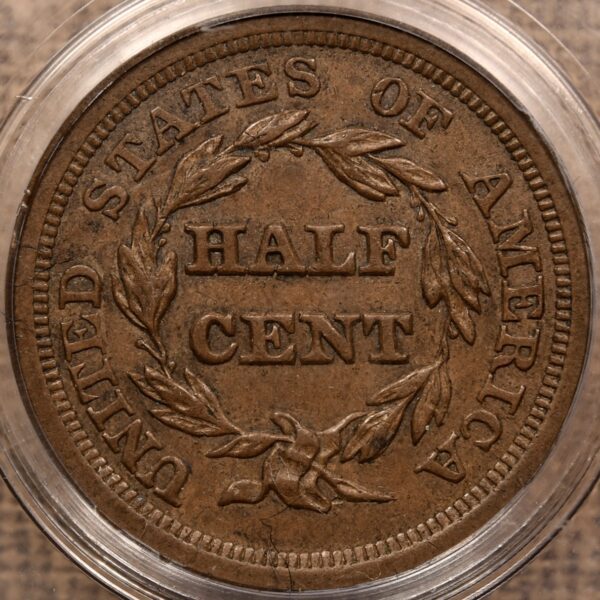 1854 Braided Hair Half Cent PCGS MS62 BN OGH - Image 2