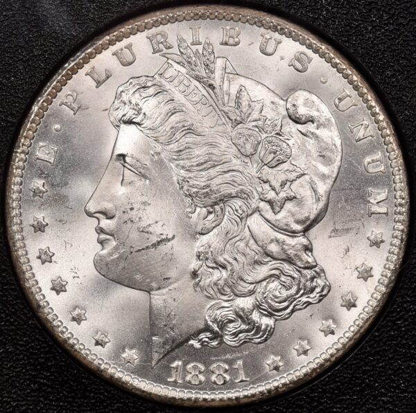 1881-CC GSA Morgan Dollar NGC MS63, Reverse bag rainbow