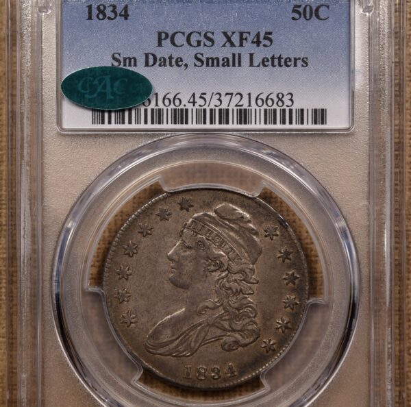 1834 O.115 Small Date, Small Letters Capped Bust Half Dollar PCGS XF45 CAC - Image 3