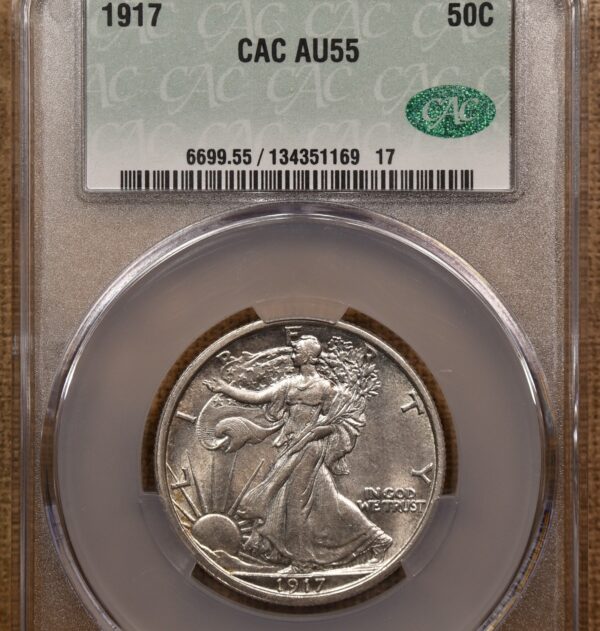 1917 Walking Liberty Half Dollar CACG AU55 - Image 3