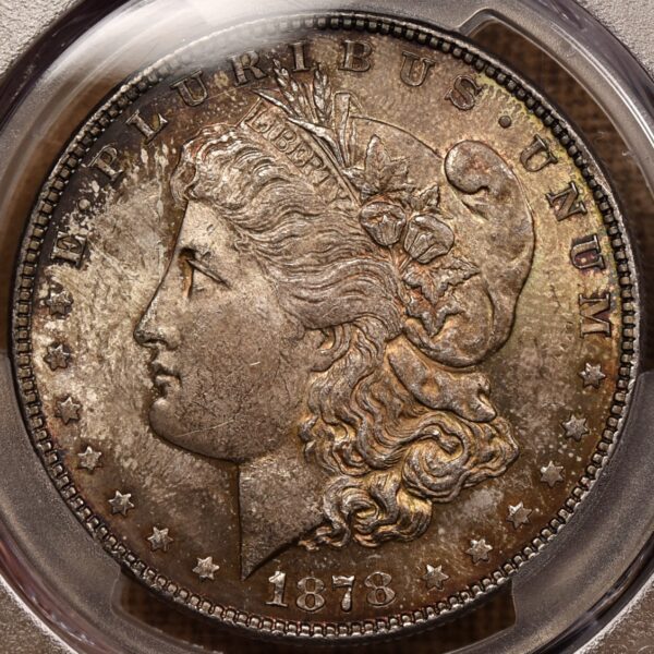 1878 VAM 82 7TF Reverse of 1878 Morgan Dollar PCGS MS63, Flashy Color!