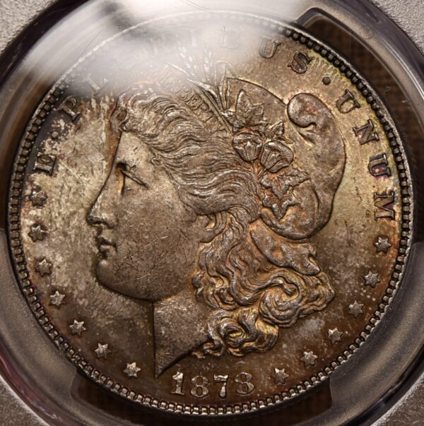 1878 VAM 82 7TF Reverse of 1878 Morgan Dollar PCGS MS63, Flashy Color! - Image 4