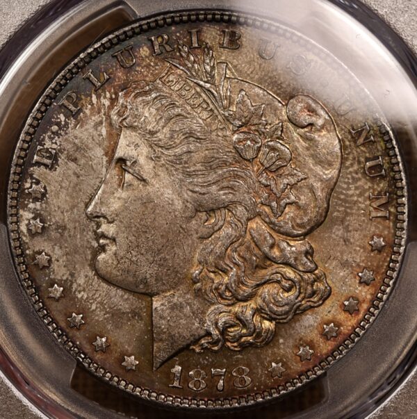 1878 VAM 82 7TF Reverse of 1878 Morgan Dollar PCGS MS63, Flashy Color! - Image 5