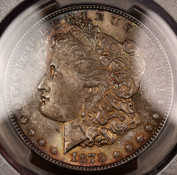 1878 VAM 82 7TF Reverse of 1878 Morgan Dollar PCGS MS63, Flashy Color! - Image 6