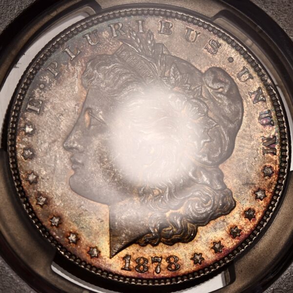 1878 VAM 82 7TF Reverse of 1878 Morgan Dollar PCGS MS63, Flashy Color! - Image 7