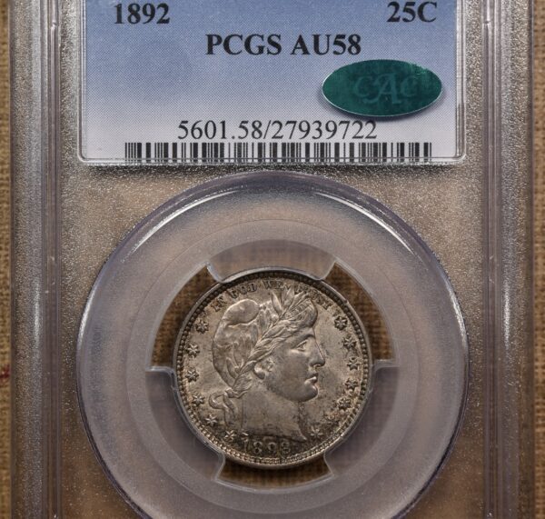 1892 Barber Quarter PCGS AU58 CAC - Image 3