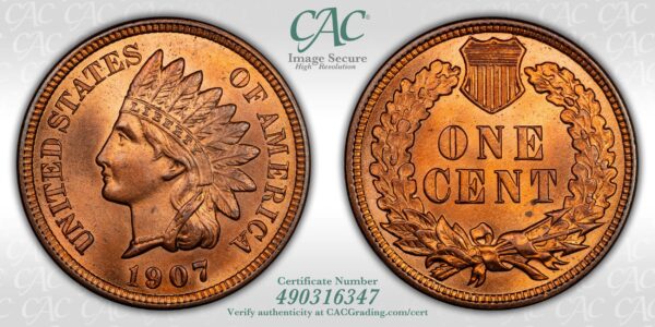 1907 Indian Cent CACG MS65 RD - Image 4