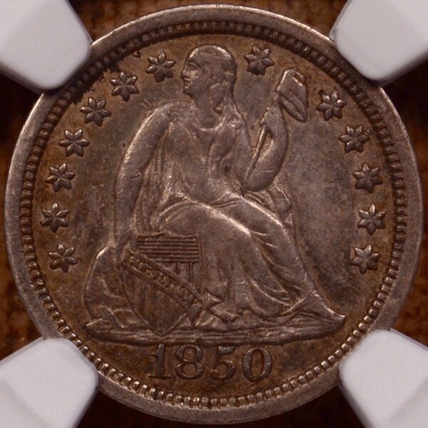 1850 F-103 Seated Liberty Dime NGC AU55