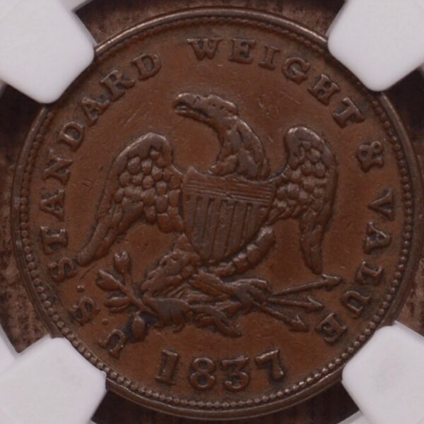 1837 HT-73 L-49 Hard Times Token HALF CENT OF COPPER NGC XF45BN