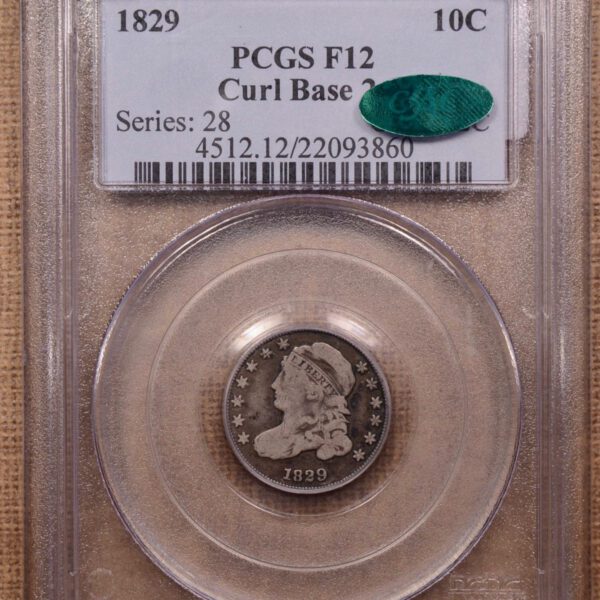 1829 Curl Base 2 Capped Bust Dime PCGS F12 CAC - Image 3