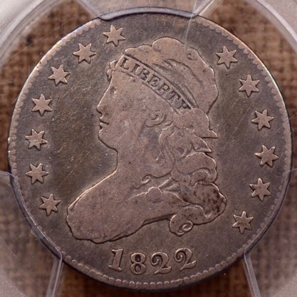 1822 25/50C B.2 Capped Bust Quarter PCGS VG10 CAC