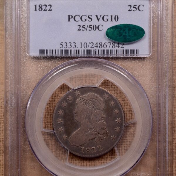 1822 25/50C B.2 Capped Bust Quarter PCGS VG10 CAC - Image 4